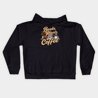 Books Plants Coffee, Funny Retro Kids Hoodie